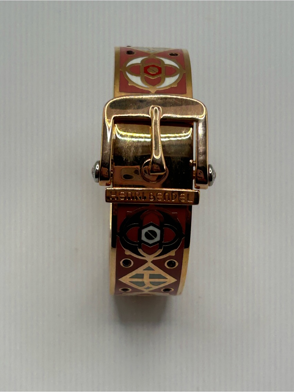 Henri Bendel Rose Gold & Coral Buckle Enamel Bracelet - Picture 5 of 12